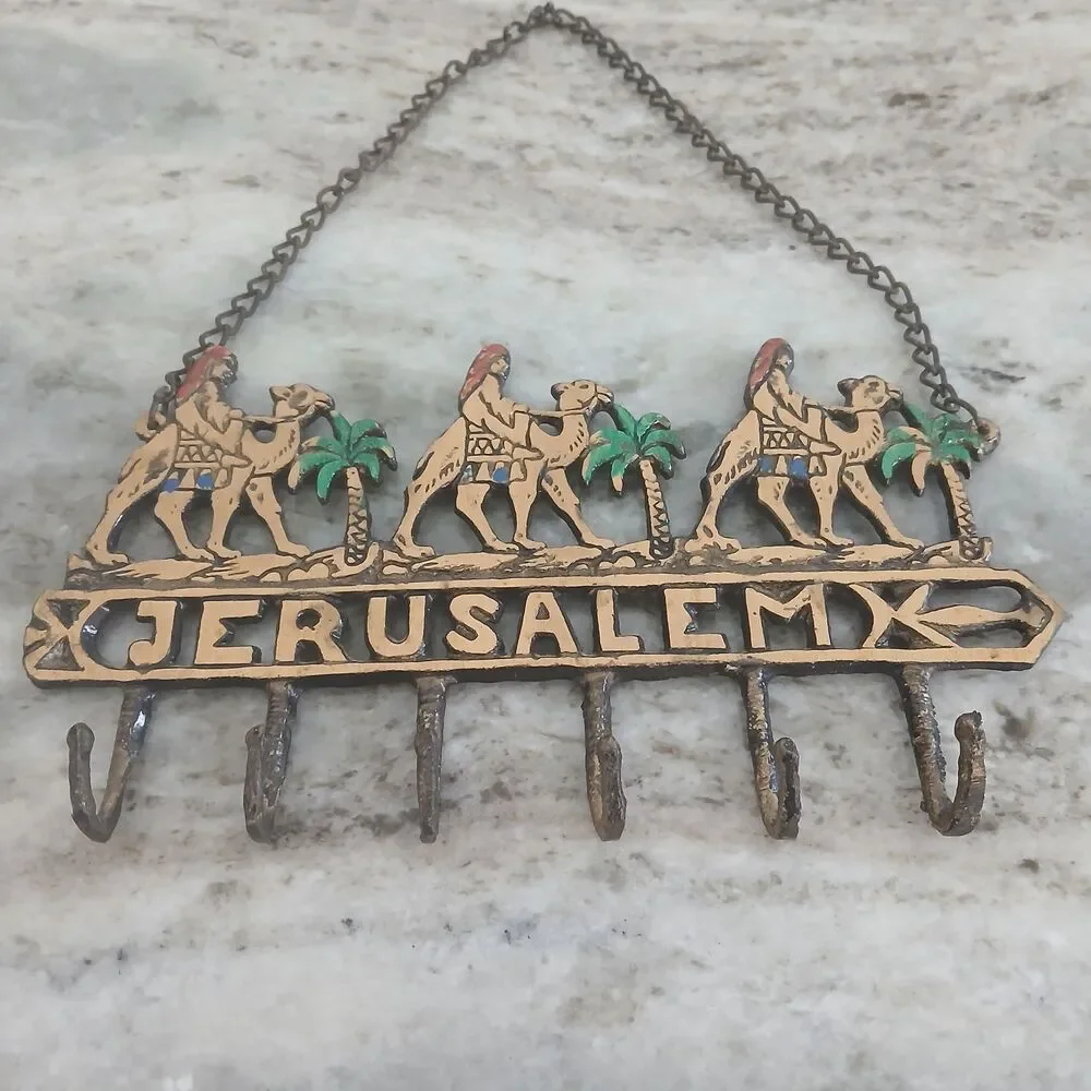 Vintage Jerusalem Camel Key Holder Wall Rack/Brass Israel Souvenir